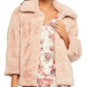Pink Bardot faux fur jacket